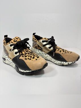 Steve Madden Cliff Shoes Womens Size 7 Leopard Cow Hair Leather Suede Sneakers